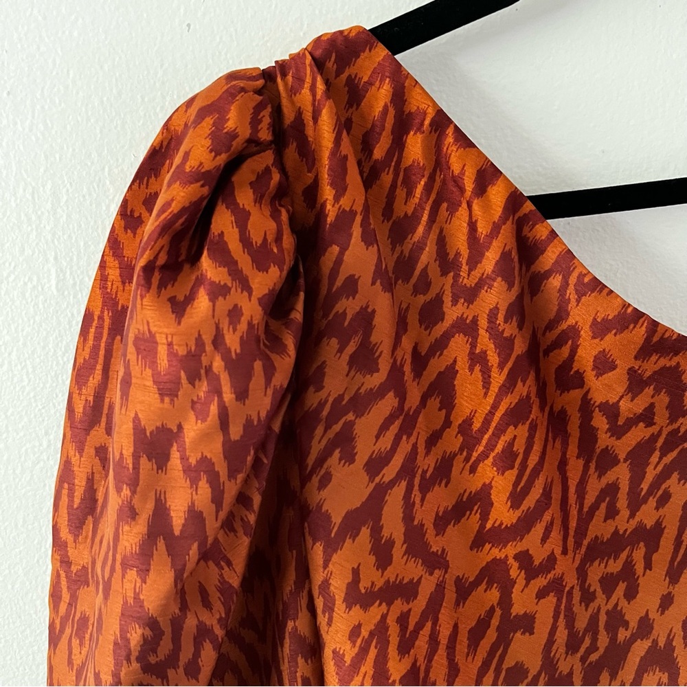 Aritzia Wilfred Rhapsody One Puff Sleeve Animal Print Ruched Mini Dress size 2 - Picture 12 of 16